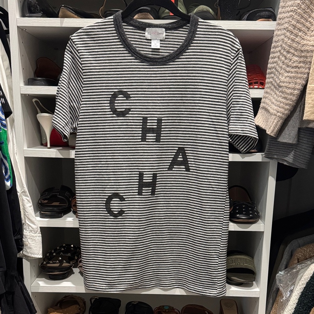 Striped CHA Black and White T-Shirt
